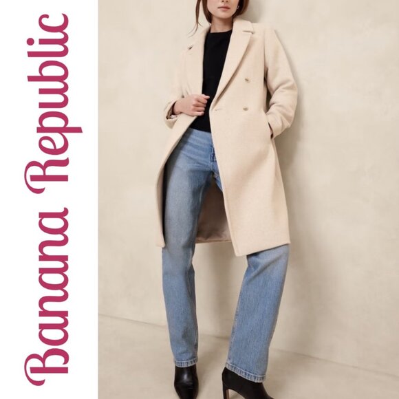 BANANA REPUBLIC THE TIMELESS TOPCOAT Double Breasted Cream Wool Blend, XS - Picture 1 of 13